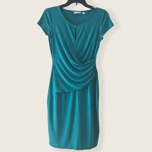 New York and Company Teal Stretch Keyhole Dress